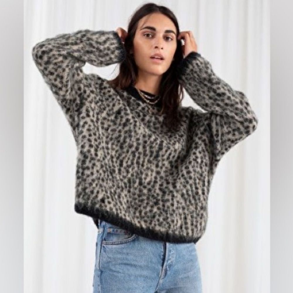 STOCKHOLM ATELIER & OTHER STORIES Leopard Print Boxy Crop Alpaca Wool Sweater-L
